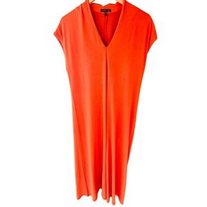 Eileen Fisher Womens Orange Viscose Jersey V-Neck Shift Dress Medium Sleeveless